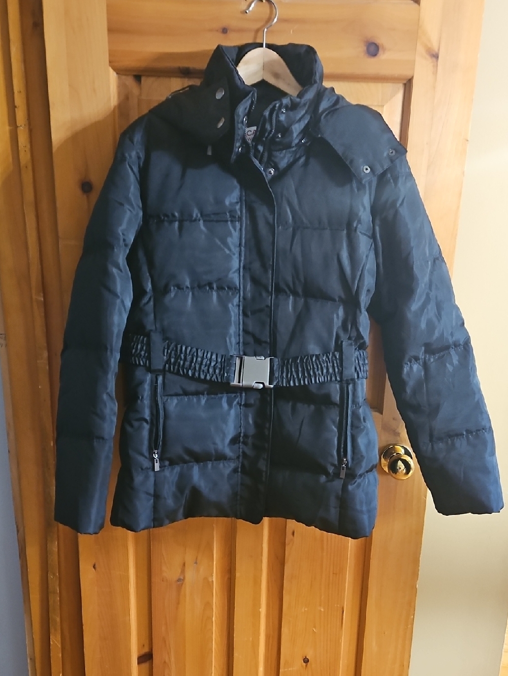 Black Quilted Belted Puffer Jacket - Women